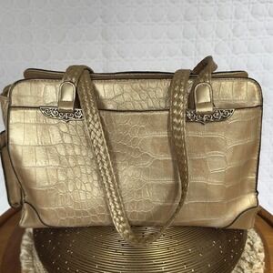 Bueno Metallic Faux Leather Handbag Braided Straps Multiple Compartments Shimmer